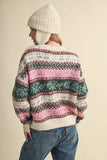 COLORFUL FLORAL FAIR ISLE SWEATER MSW11583: IVORY PINK MULTI / L