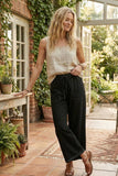 Relaxed Wide Leg Lightweight Drawstring Knit Pants: BLACK / L