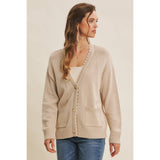 OVERSIZED COTTON BLEND SWEATER CARDIGAN: CLOUD PINK / L