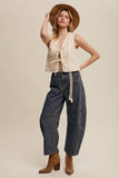 Embroidered Lace Tie-Front Vest: Deep Green / L