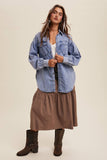 Heart Detail Oversized Denim Shirt: Indigo / L