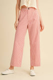 STRIPED HIGH WAIST WIDE LEG PANTS MP3775: BLACK STRIPE / L