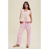 DRAWSTRING BAGGY DENIM PANTS / WL24-9606: BUBBLEGUM / L
