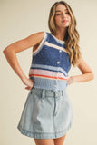 IT4346  MULTI COLORED STRIPED SWEATER VEST TOP: BLUE MULTI / L