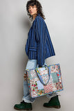 Blue-Bound Artisanal Illusion Patchwork Shopper Bag: IVORY/BLUE / Os