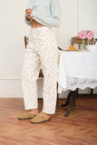FLORAL ECRU DENIM PATTERN JEANS: ECRU MULTI