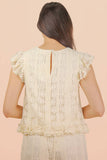 NT12510-Shoulder Ruffle Detail Lace Top: TAUPE / S-M-L/2-2-2