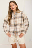 PLAID BUTTON DOWN COLLARED BOXY LONG SLEEVE SHIRT : KHAKI MULTI
