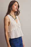 Lace Yoke Tie-Front Sleeveless Top FT0050: Ivory / Contemporary / L