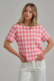 GINGHAM CHECKERED PATTERN SWEATER CASUAL TOP_JLT00221-01: OLIVE/CREAM / S-M-L(2-2-2)