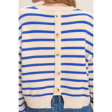 Striped Ribbed Crew Neck Sweater: CAMEL / S-M-L(2-2-2)