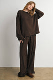 Ruffle Trim Polka Dot Wide Leg Trousers- BMP8634: BROWN MULTI / L