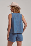SLEEVELESS DENIM TOP AND MATCHING SHORTS SET: DENIM / S-M-L(2-2-2)