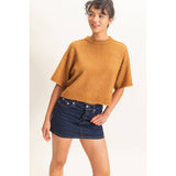 Seam Detail Short Sleeve Knit Top: WHIP CREAM / S-M-L(2-2-2)
