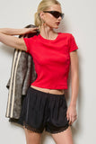 Basic Short Sleeve Baby Tee Knit Top: Ivory / S