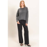 Crew Neck Sweater With Ribbed Hem: OATMEAL / S-M-L(2-2-2)