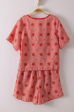 NT12482SET-Floral Embroidery Woven Top & Shorts Set: NAVY / S-M-L/2-2-2