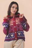 12W3468N-Oversized Button Down Graphic Knit Sweater Top: BLUE / S-M-L/2-2-2