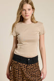 Basic Short Sleeve Baby Tee Knit Top: BABY PINK / L