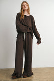 Ruffle Trim Polka Dot Wide Leg Trousers- BMP8634: BROWN MULTI / L