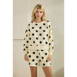 Polka Dot Crew Neck SweatShirt: Sky Blue/Navy / L