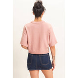 Seam Detail Short Sleeve Knit Top: WHIP CREAM / S-M-L(2-2-2)