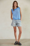 W1640 | Knit Cotton Sweater Striped Sleeveless Top: Blue / S
