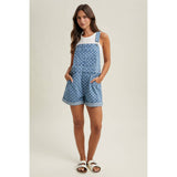 POLKA DOT DENIM SHORTALL / WL26-12589: DENIM DOT / L