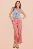 VJT80005-VERY JEAN Acid Washed Denim Front Tie Vest: INDIGO / S-M-L/2-2-2