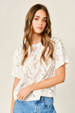AJT6103 LACE FLORAL T SHIRTS: OFF WHITE / L
