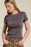 Basic Short Sleeve Baby Tee Knit Top: Ivory / S