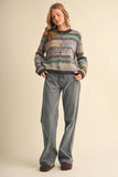 COLORFUL FAIR ISLE SWEATER CARDIGAN MSW11521: MIDNIGHT NAVY MULTI / L