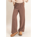 Striped Elastic Waist Pants: BROWN / S-M-L(2-2-2)