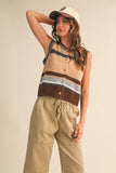 IT4346  MULTI COLORED STRIPED SWEATER VEST TOP: BLUE MULTI / L