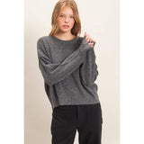 Crew Neck Sweater With Ribbed Hem: OATMEAL / S-M-L(2-2-2)