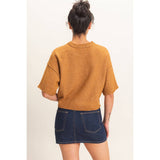 Seam Detail Short Sleeve Knit Top: WHIP CREAM / S-M-L(2-2-2)