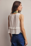 Lace Yoke Tie-Front Sleeveless Top FT0050: Ivory / Contemporary / L