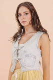 VJT80005-VERY JEAN Acid Washed Denim Front Tie Vest: INDIGO / S-M-L/2-2-2