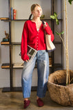 Essential Button Down Cardigan Top: Red / L