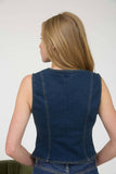 V NECK SLEEVELESS BUTTON DOWN DENIM VEST : DENIM