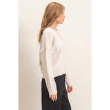 Crew Neck Sweater With Ribbed Hem: OATMEAL / S-M-L(2-2-2)