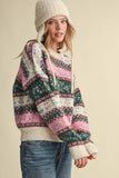 COLORFUL FLORAL FAIR ISLE SWEATER MSW11583: IVORY PINK MULTI / L
