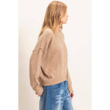 Crew Neck Sweater With Ribbed Hem: OATMEAL / S-M-L(2-2-2)
