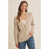 OVERSIZED COTTON BLEND SWEATER CARDIGAN: CLOUD PINK / L