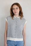 Striped Piper Vest Cardigan - Pin Stripe: Ivory Black / Small