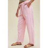 DRAWSTRING BAGGY DENIM PANTS / WL24-9606: BUBBLEGUM / L