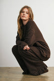 Ruffle Trim Polka Dot Wide Leg Trousers- BMP8634: BROWN MULTI / L