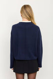 CONTRAST ROLLED EDGE CREWNECK PULLOVER : CHARCOAL