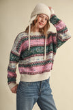 COLORFUL FLORAL FAIR ISLE SWEATER MSW11583: IVORY PINK MULTI / L