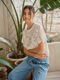 AJT6103 LACE FLORAL T SHIRTS: OFF WHITE / L
